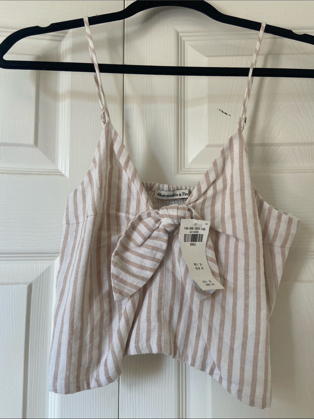 Abercrombie & Fitch Beige and White Striped Tie-Front Cami